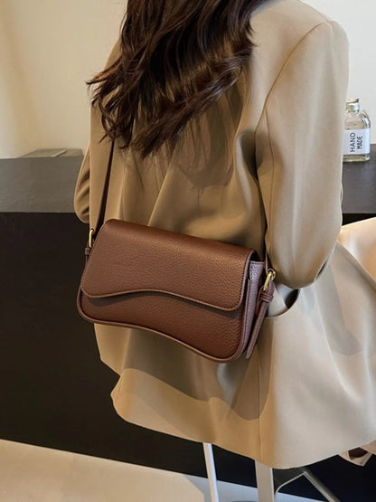 Solid Color Leather Crossbody Bag-Nordavory