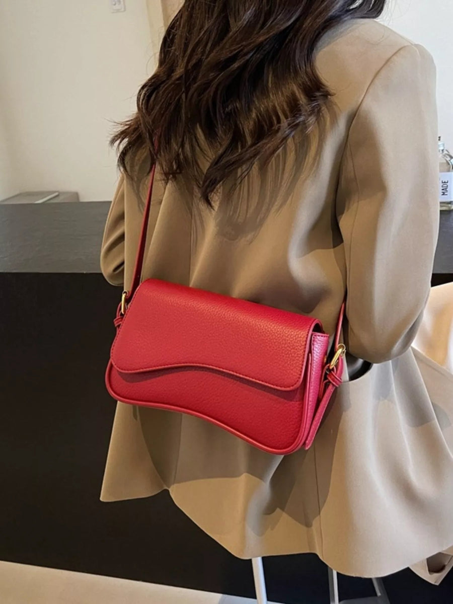 Solid Color Leather Crossbody Bag-Nordavory