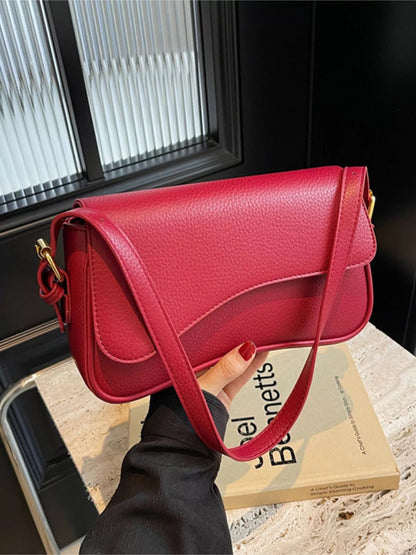 Solid Color Leather Crossbody Bag-Nordavory
