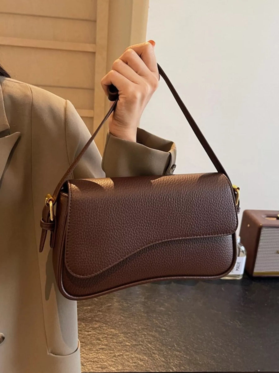 Solid Color Leather Crossbody Bag-Nordavory