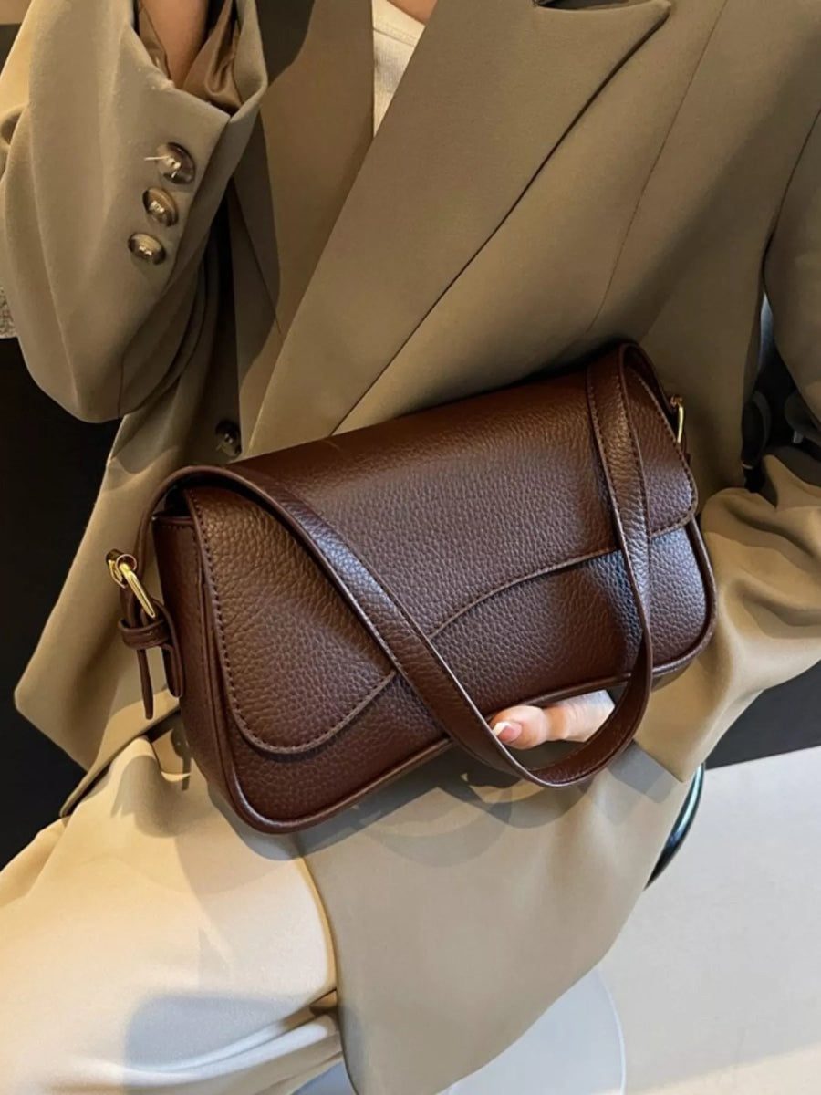 Solid Color Leather Crossbody Bag-Nordavory