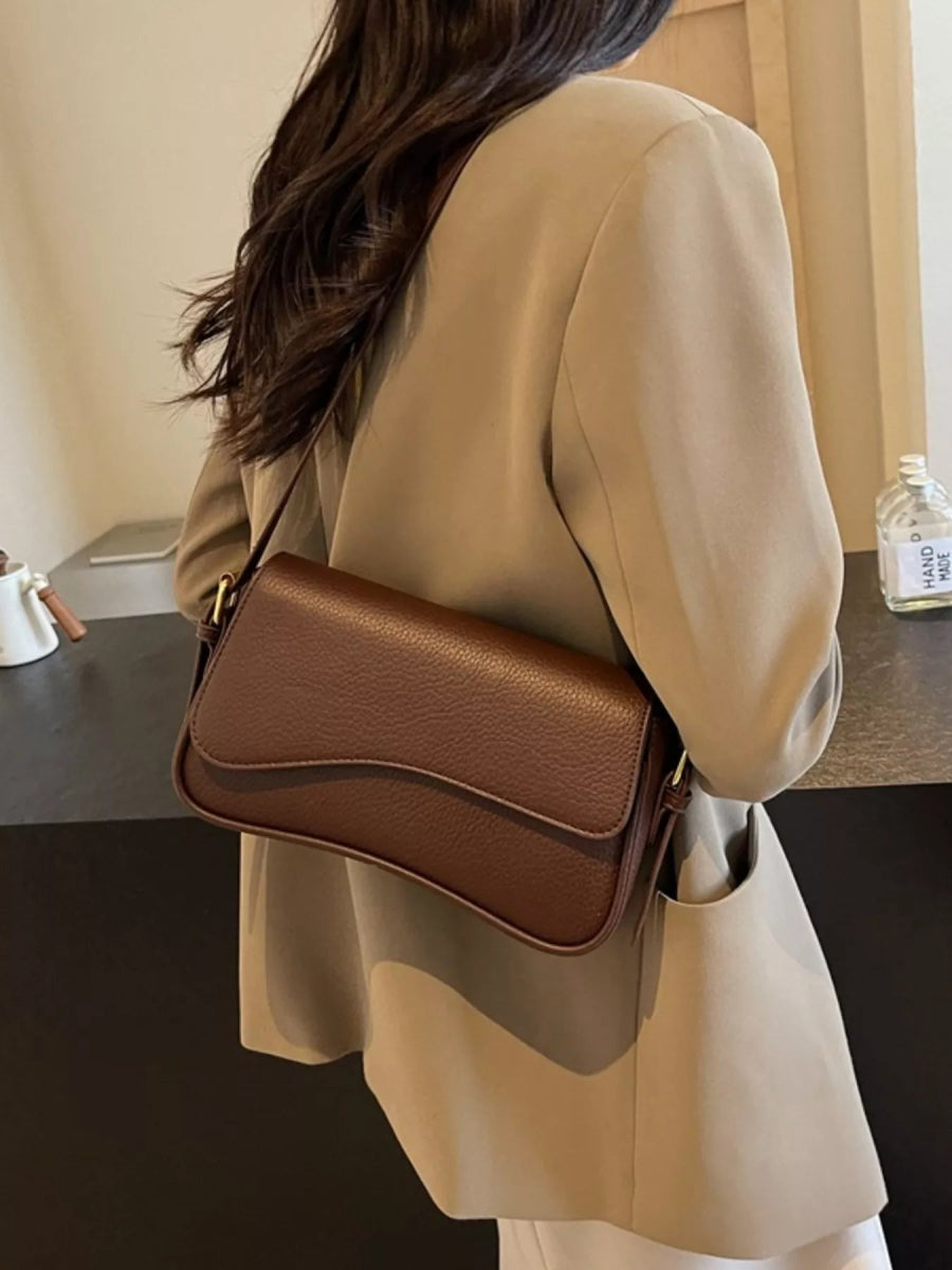 Solid Color Leather Crossbody Bag-Nordavory
