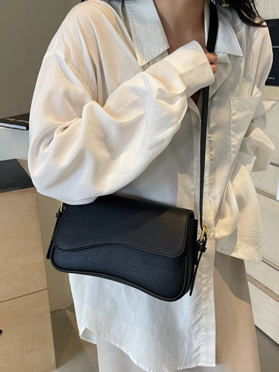 Solid Color Leather Crossbody Bag-Nordavory