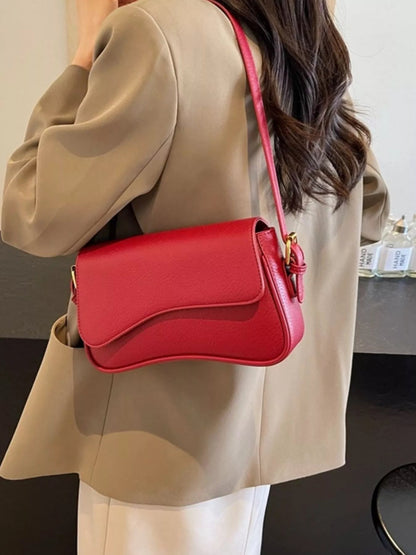 Solid Color Leather Crossbody Bag-Nordavory