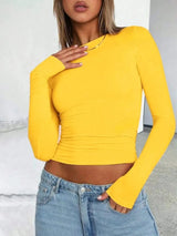 Solid Color Round Neck Long Sleeve T-Shirt - Nordavory