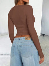 Solid Color Round Neck Long Sleeve T-Shirt - Nordavory