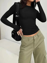 Solid Color Round Neck Long Sleeve T-Shirt - Nordavory