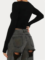 Solid Color Round Neck Long Sleeve T-Shirt - Nordavory