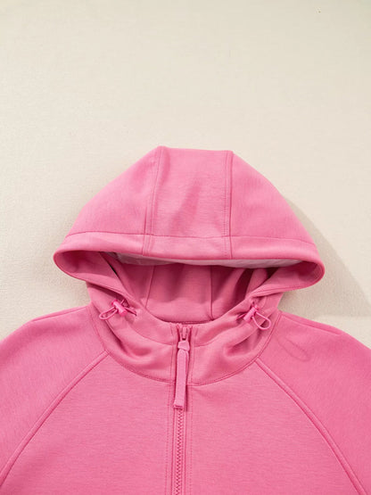 Solid Color Zip Up Hoodie Drawstring Loose Pants Set-Nordavory