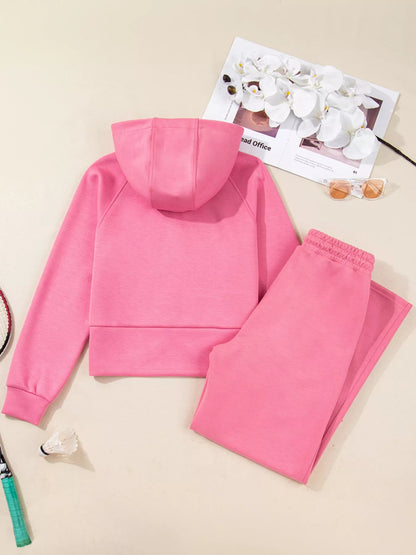 Solid Color Zip Up Hoodie Drawstring Loose Pants Set-Nordavory