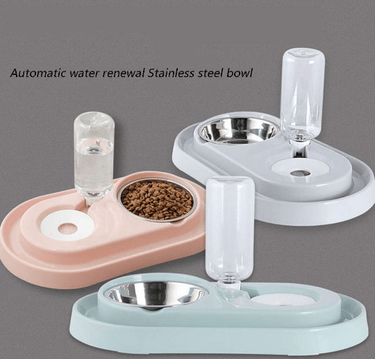 Stainless Steel Pet Bowls with Automatic Water Bottle - Nordavory
