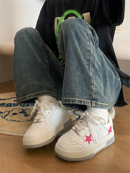 Star Pattern Lace Up Sneakers-Nordavory