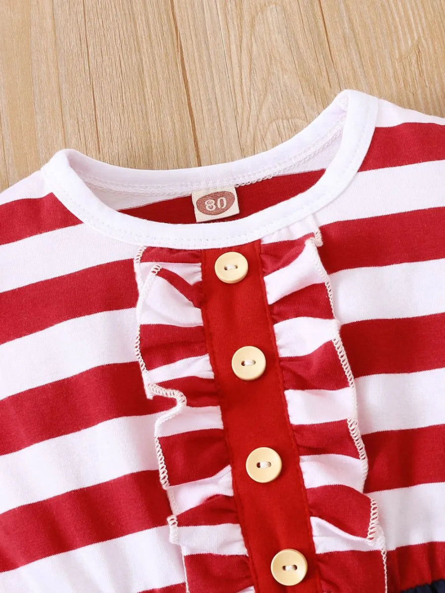 Striped & Stars Ruffled Round Neck Cap Sleeve Dress-Nordavory