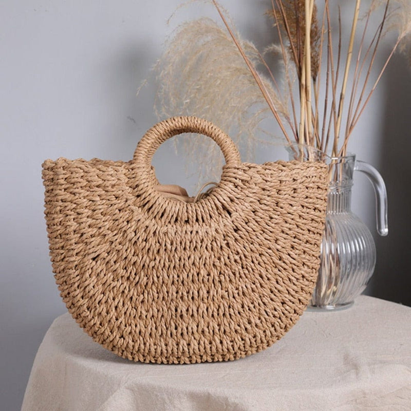 Summer Top Handle Semi Circle Straw Bag - Nordavory