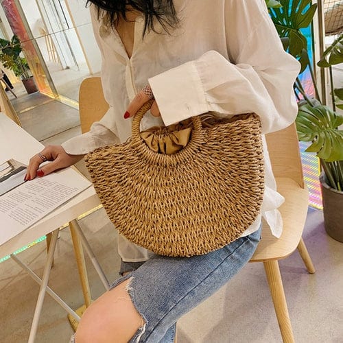 Summer Top Handle Semi Circle Straw Bag - Nordavory