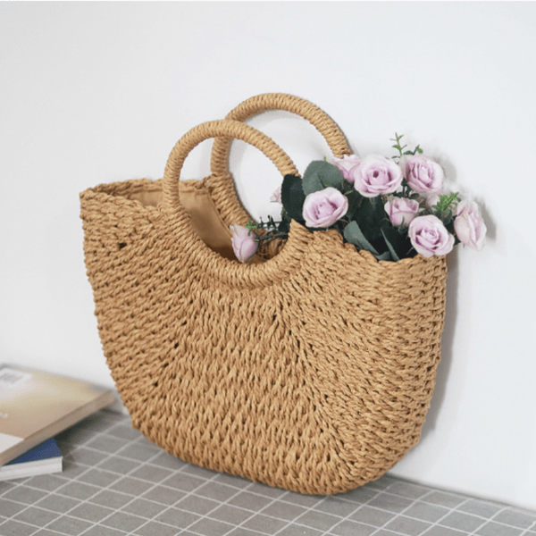 Summer Top Handle Semi Circle Straw Bag - Nordavory