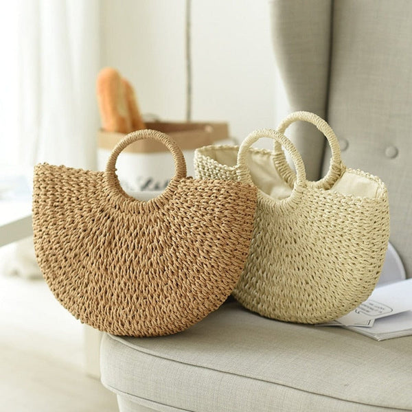 Summer Top Handle Semi Circle Straw Bag - Nordavory
