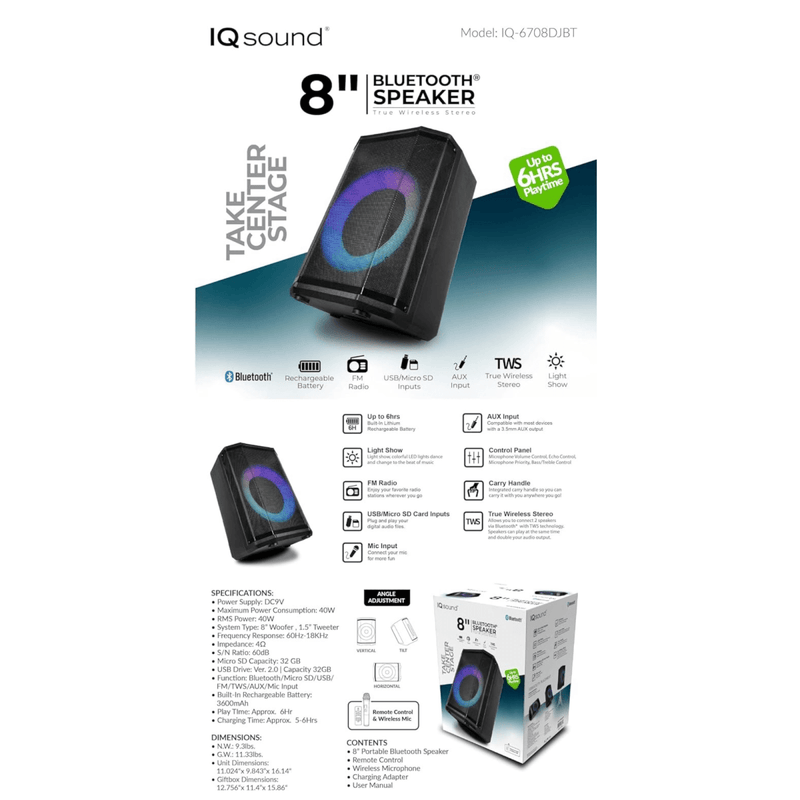 Supersonic 8" Bluetooth Speaker with True Wireless Technology - Nordavory