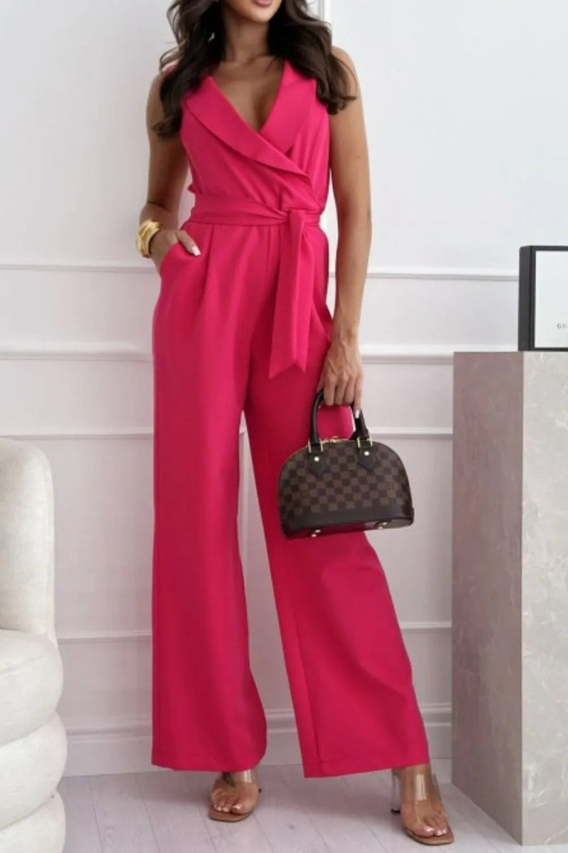 Surplice Sleeveless Wide Leg Jumpsuit-Nordavory