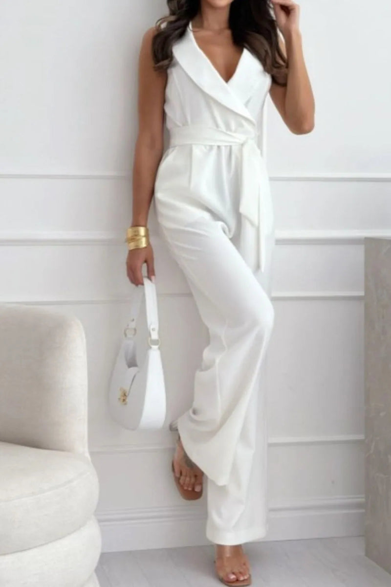 Surplice Sleeveless Wide Leg Jumpsuit-Nordavory