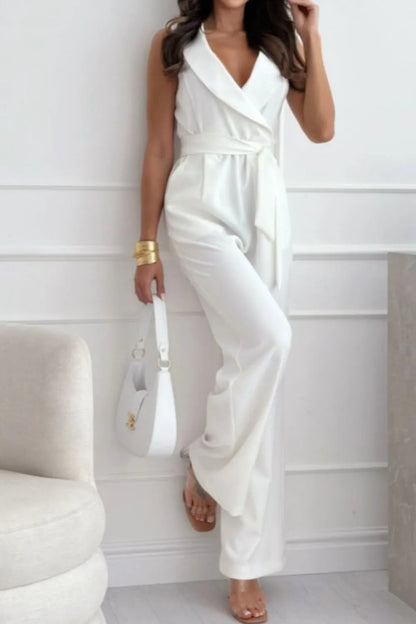 Surplice Sleeveless Wide Leg Jumpsuit-Nordavory
