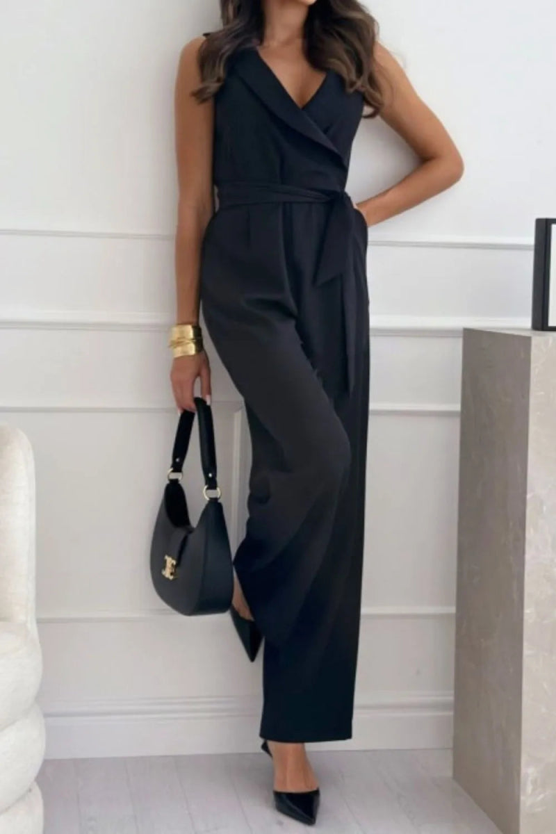 Surplice Sleeveless Wide Leg Jumpsuit-Nordavory