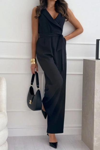 Surplice Sleeveless Wide Leg Jumpsuit-Nordavory