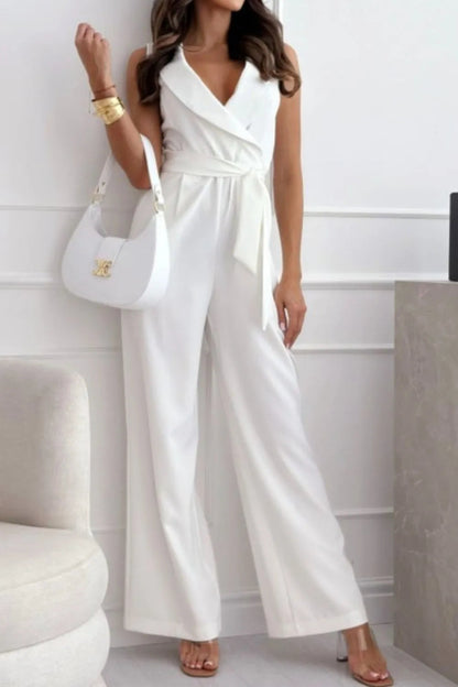 Surplice Sleeveless Wide Leg Jumpsuit-Nordavory