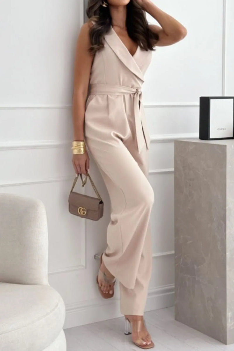 Surplice Sleeveless Wide Leg Jumpsuit-Nordavory