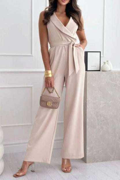 Surplice Sleeveless Wide Leg Jumpsuit-Nordavory