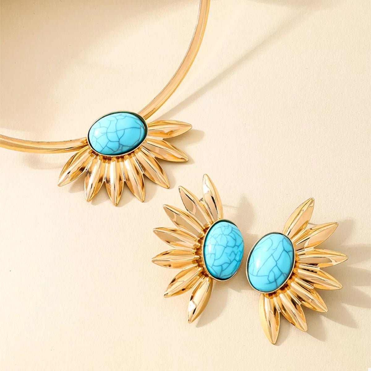 Turquoise Sunflower Necklace and Earrings Jewelry Set-Nordavory