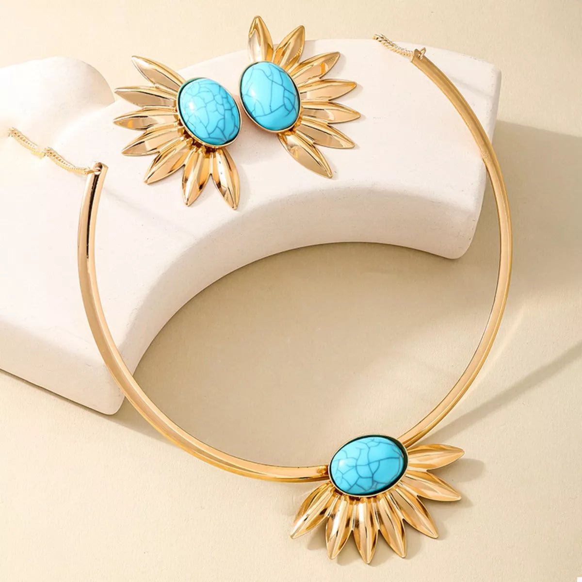 Turquoise Sunflower Necklace and Earrings Jewelry Set-Nordavory
