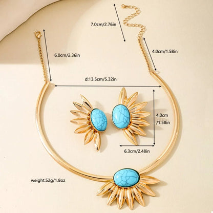 Turquoise Sunflower Necklace and Earrings Jewelry Set-Nordavory