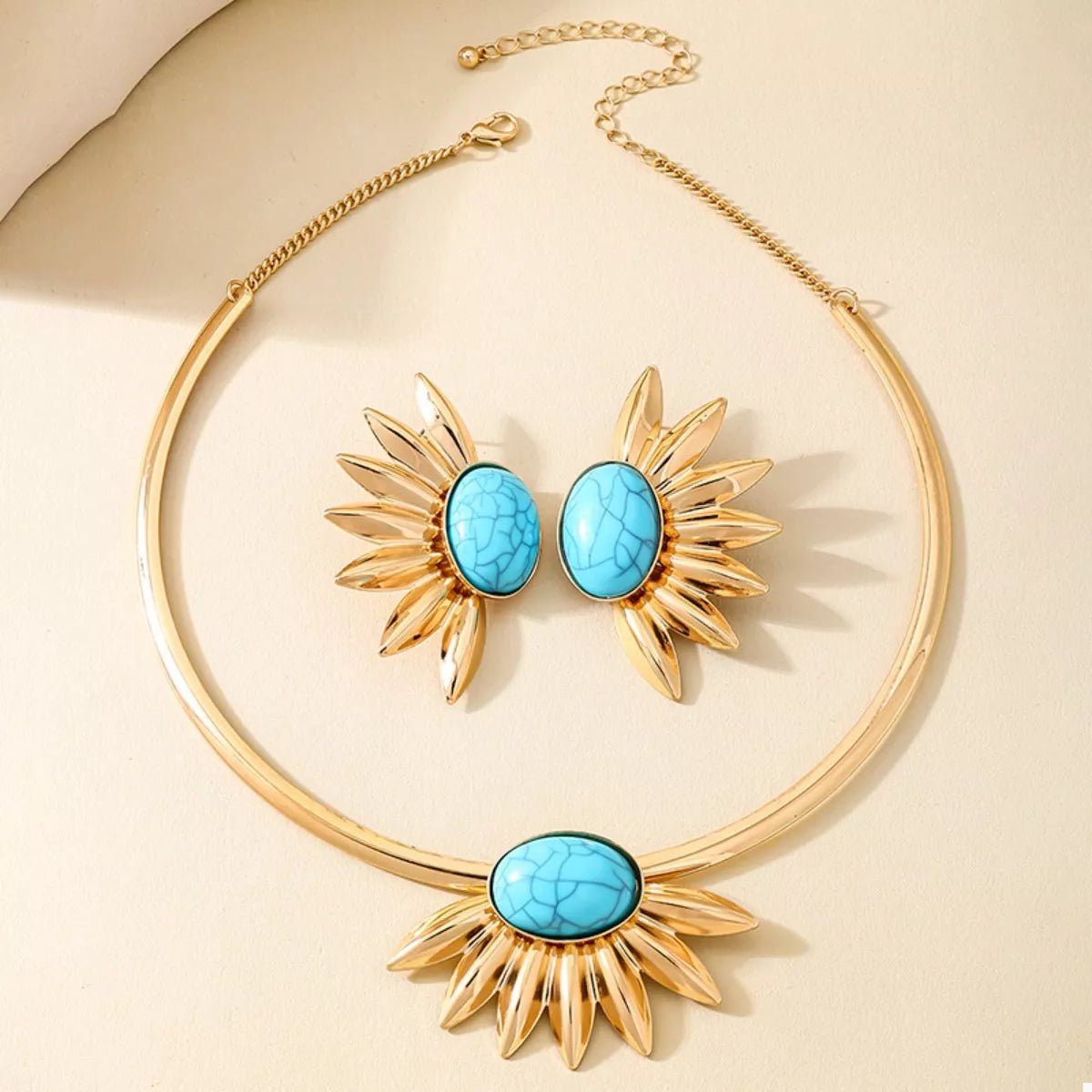 Turquoise Sunflower Necklace and Earrings Jewelry Set-Nordavory