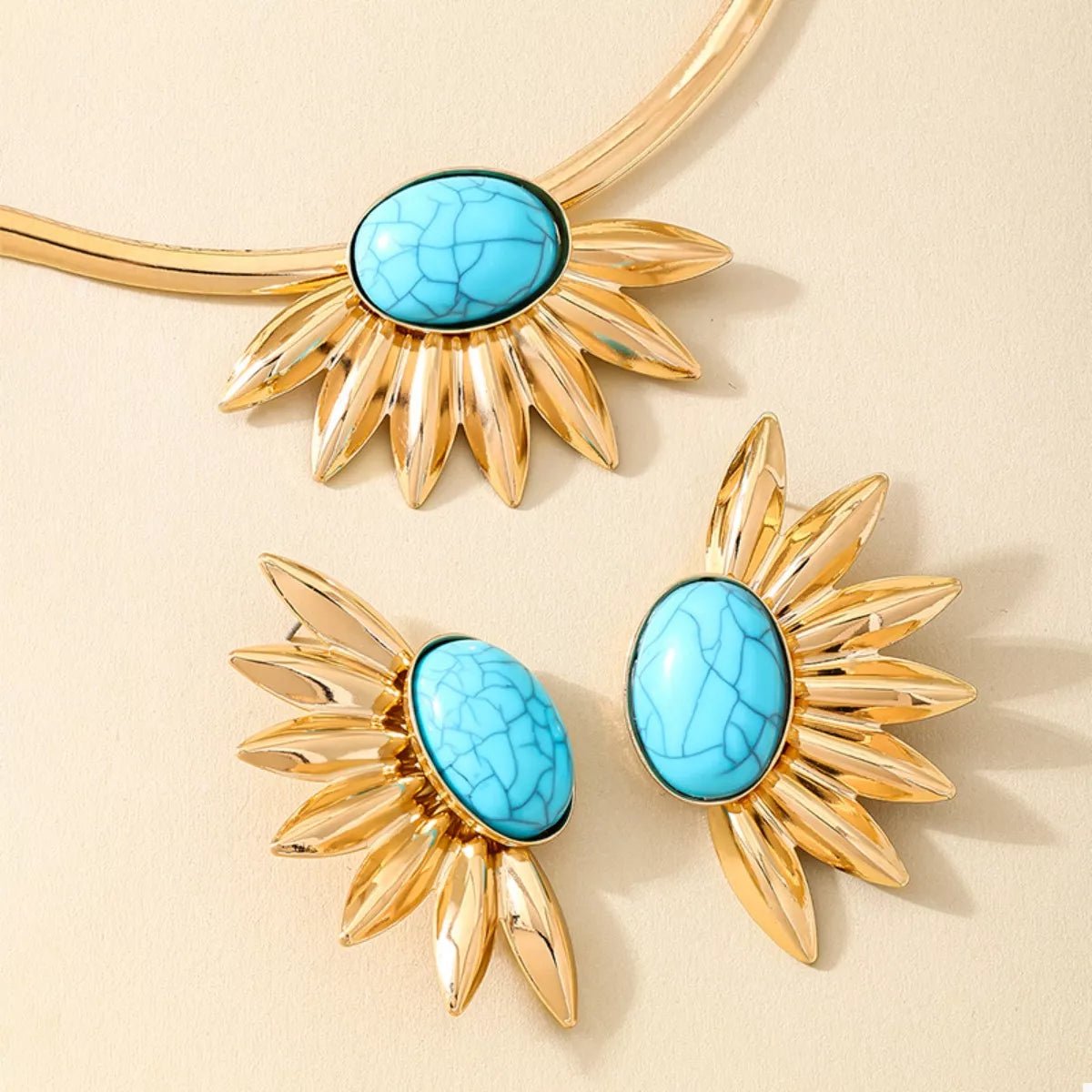 Turquoise Sunflower Necklace and Earrings Jewelry Set-Nordavory