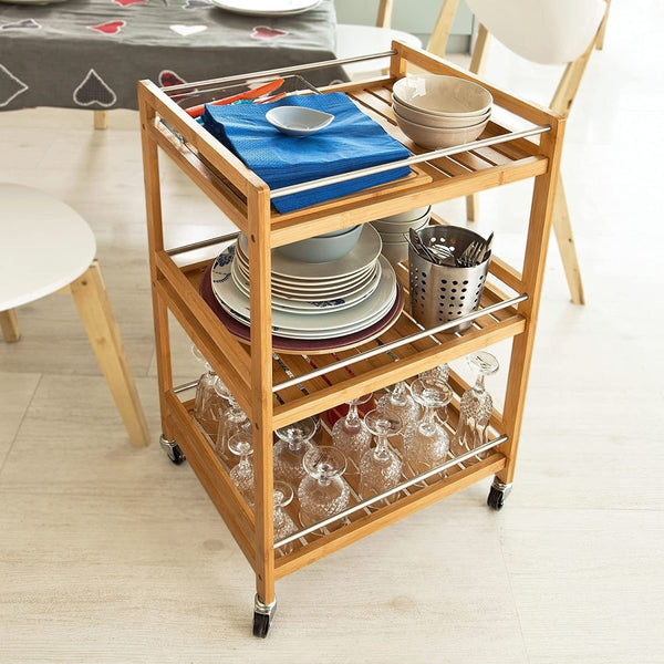 VIKUS Bamboo Kitchen Trolley 3 Tier Storage Cart - Nordavory
