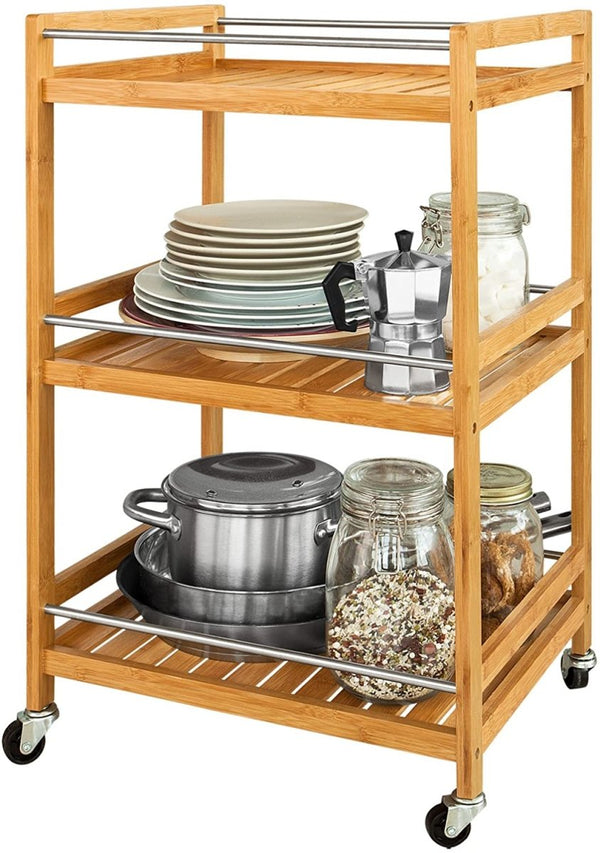 VIKUS Bamboo Kitchen Trolley 3 Tier Storage Cart - Nordavory