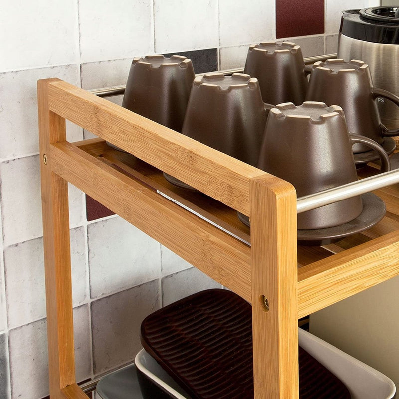 VIKUS Bamboo Kitchen Trolley 3 Tier Storage Cart - Nordavory