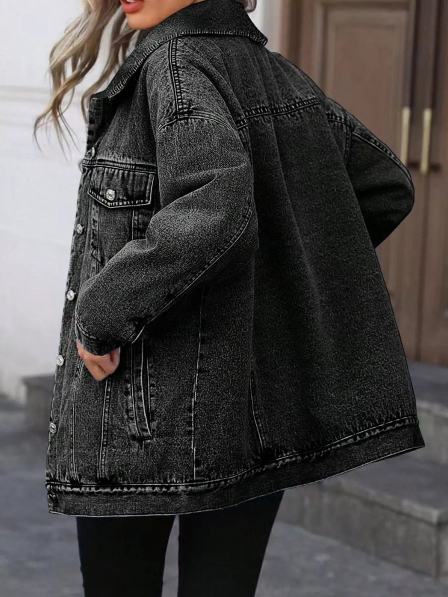 Washed Button Up Oversized Denim Jacket-Nordavory