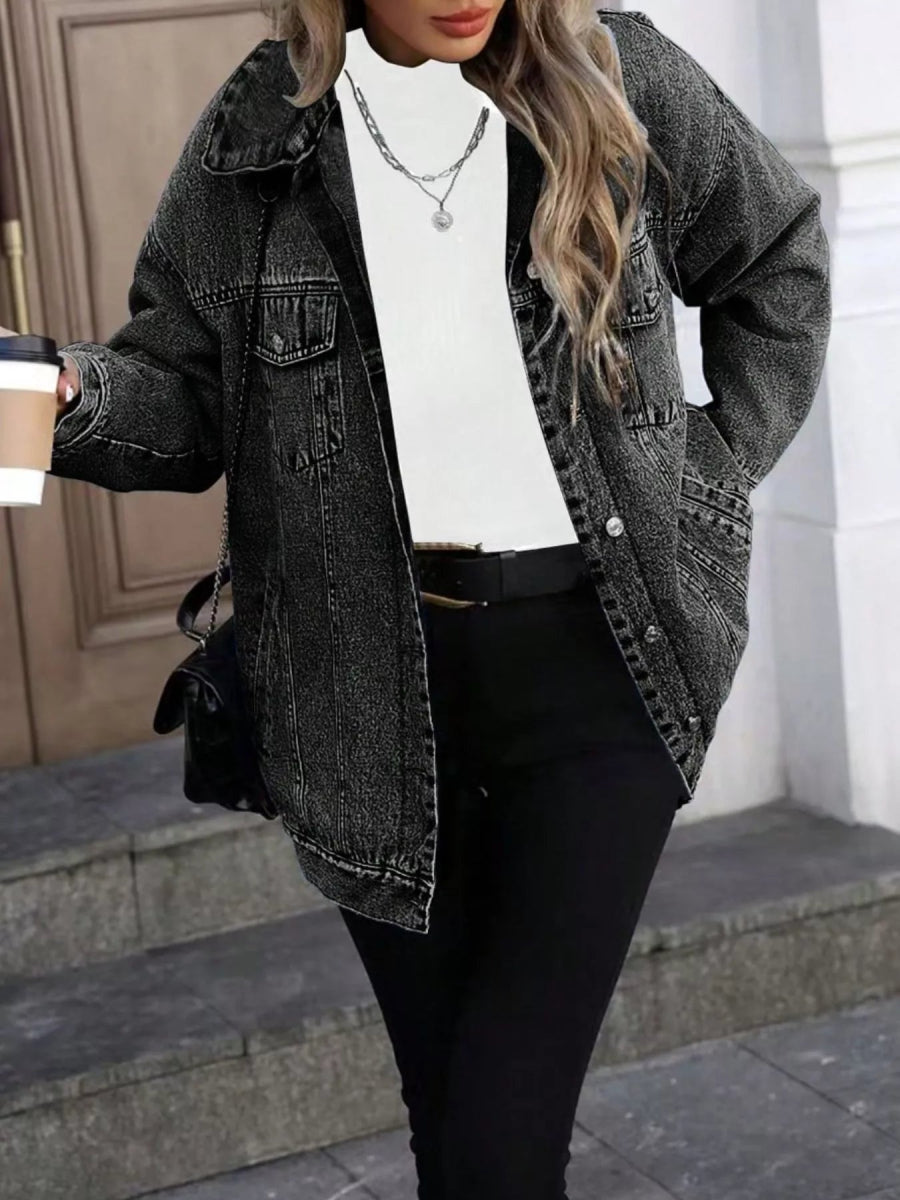 Washed Button Up Oversized Denim Jacket-Nordavory