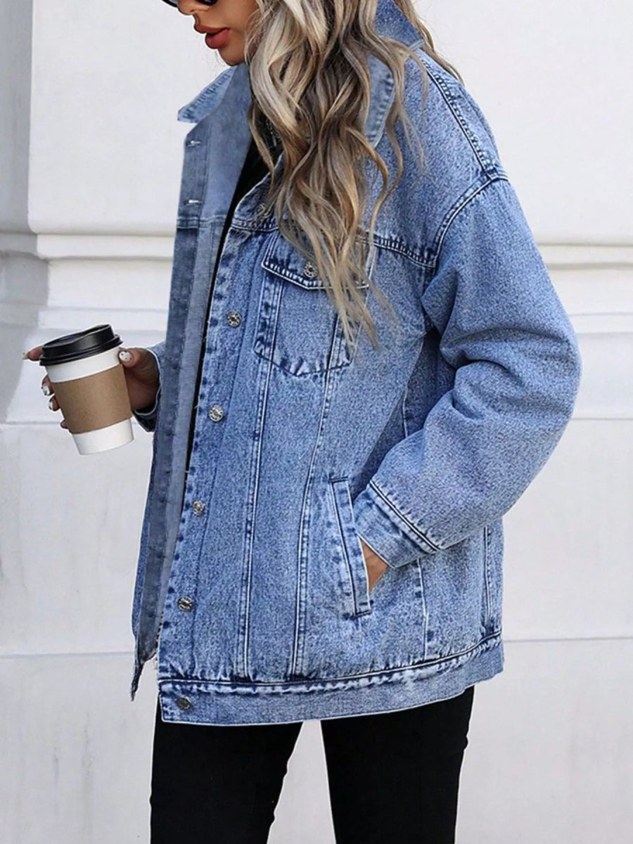 Washed Button Up Oversized Denim Jacket-Nordavory