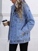 Washed Button Up Oversized Denim Jacket - Nordavory