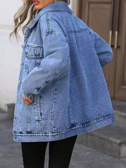 Washed Button Up Oversized Denim Jacket-Nordavory