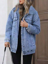 Washed Button Up Oversized Denim Jacket - Nordavory