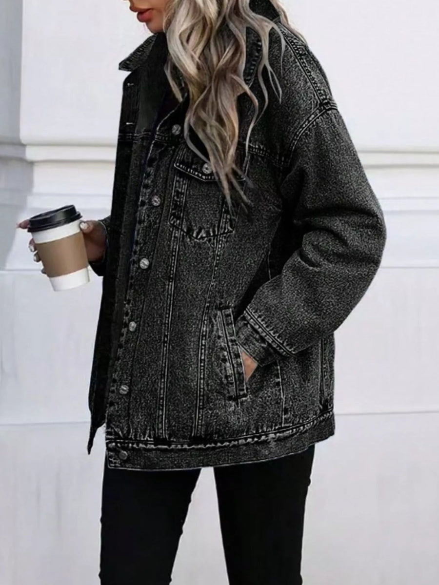 Washed Button Up Oversized Denim Jacket-Nordavory