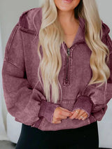 Washed Half Zip Pullover Hoodie - Nordavory