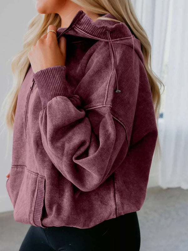 Washed Half Zip Pullover Hoodie - Nordavory
