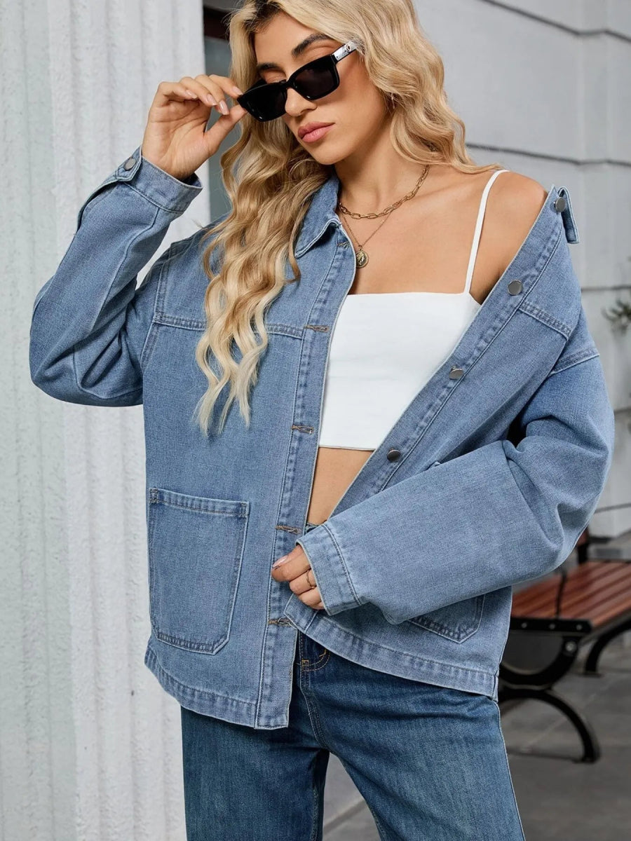 Washed Oversized Button Down Denim Jacket-Nordavory
