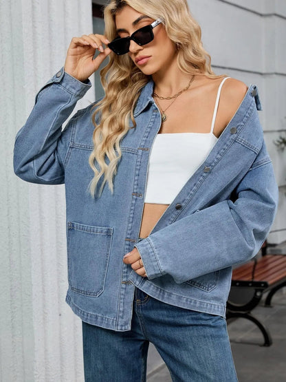 Washed Oversized Button Down Denim Jacket-Nordavory