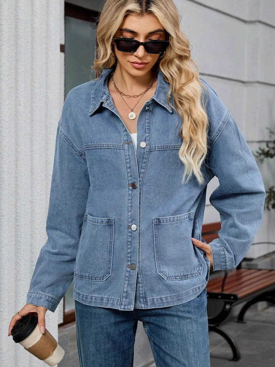 Washed Oversized Button Down Denim Jacket-Nordavory